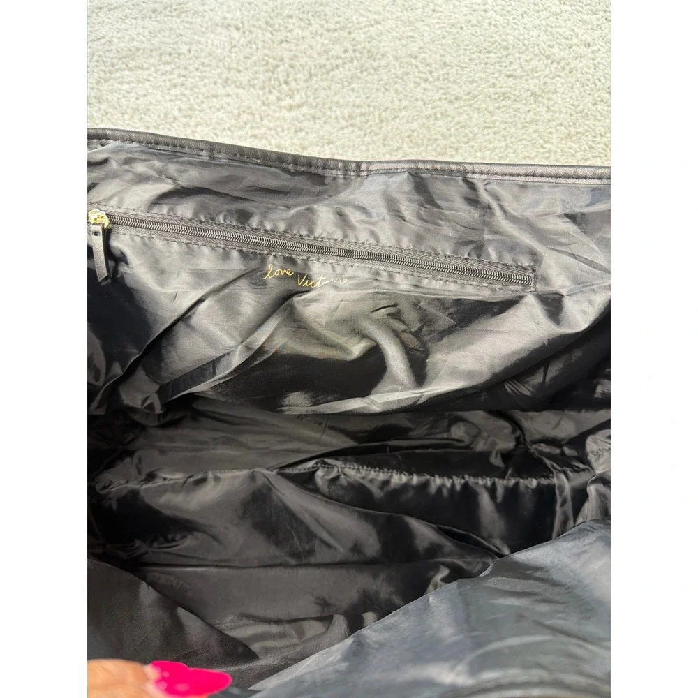 Victoria's Secret Canvas Tote Bag Black White Logo Large Beach Travel Bag